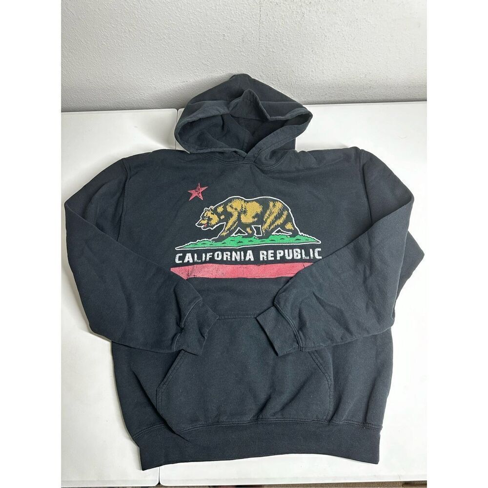 Gildan California Republic Bear Hoodie Pullover Sweatshirt Black Sz M See Notes - Picture 1 of 12